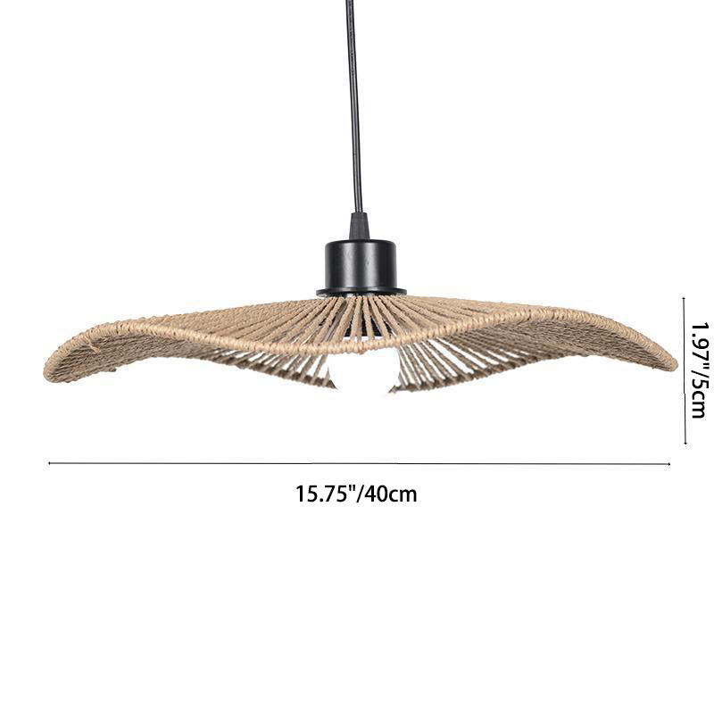 Chapeau traditionnel rustique en paille tissée, corde en papier de fer, suspension à 1 lumière pour salon 