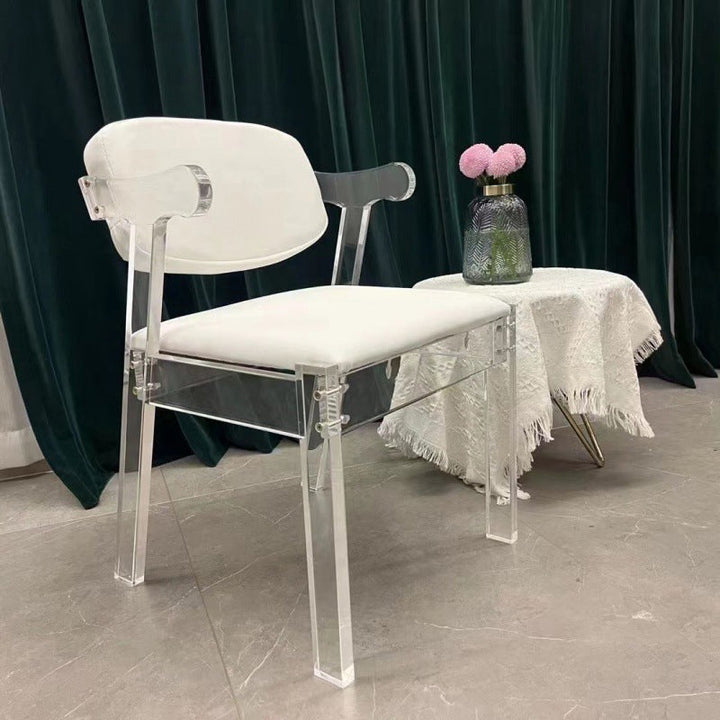 Modern Minimalist Square Microfiber Leather Acrylic Vanity Stool Backrest For Bedroom