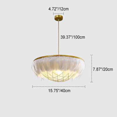 Nordic Light Luxury Feather Round Copper 2-Light Chandelier