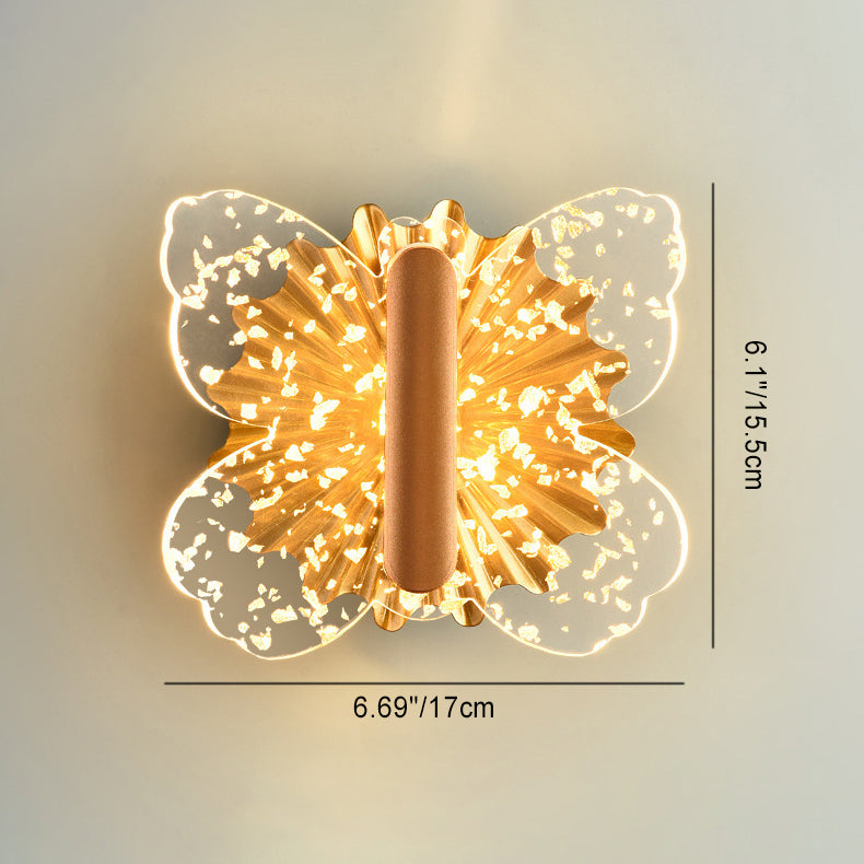 Lámpara de pared LED de acrílico con mariposa de hardware de lujo contemporáneo para dormitorio 