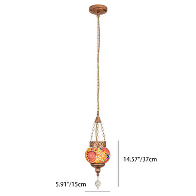 Lampe suspendue à 1 lumière avec abat-jour en verre teinté et cadre en fer bohème contemporain pour salon 