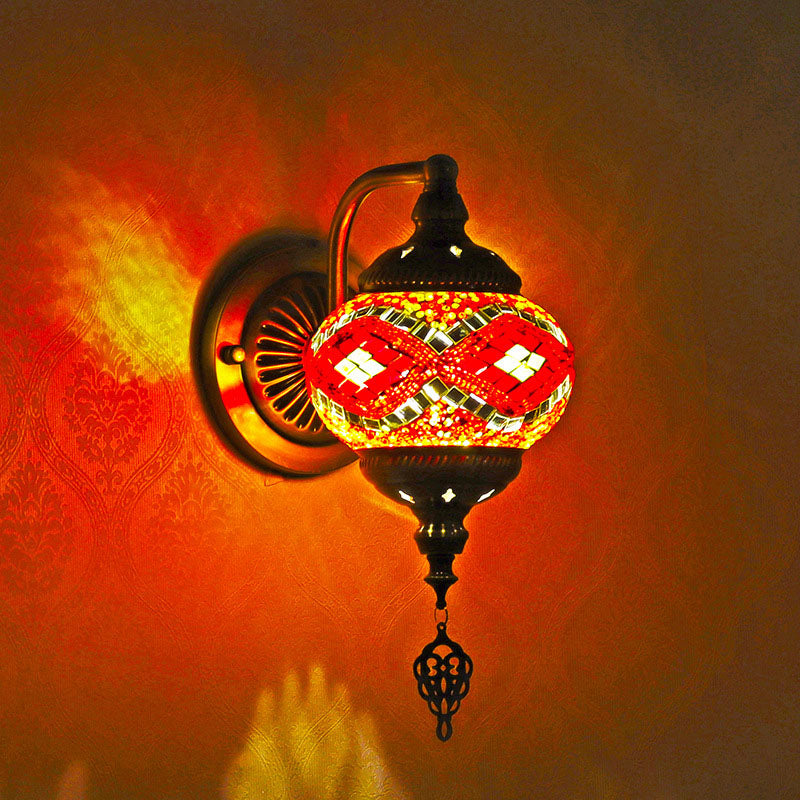 Applique Murale Globe en Mosaïque de Verre et Fer Rétro Contemporain à 1 Lumière Pour Couloir 