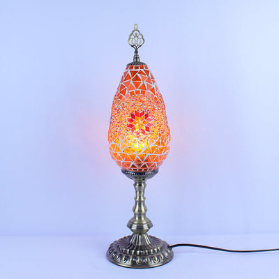 Bohemian Vintage Stained Glass Oval 1-Light Table Lamp