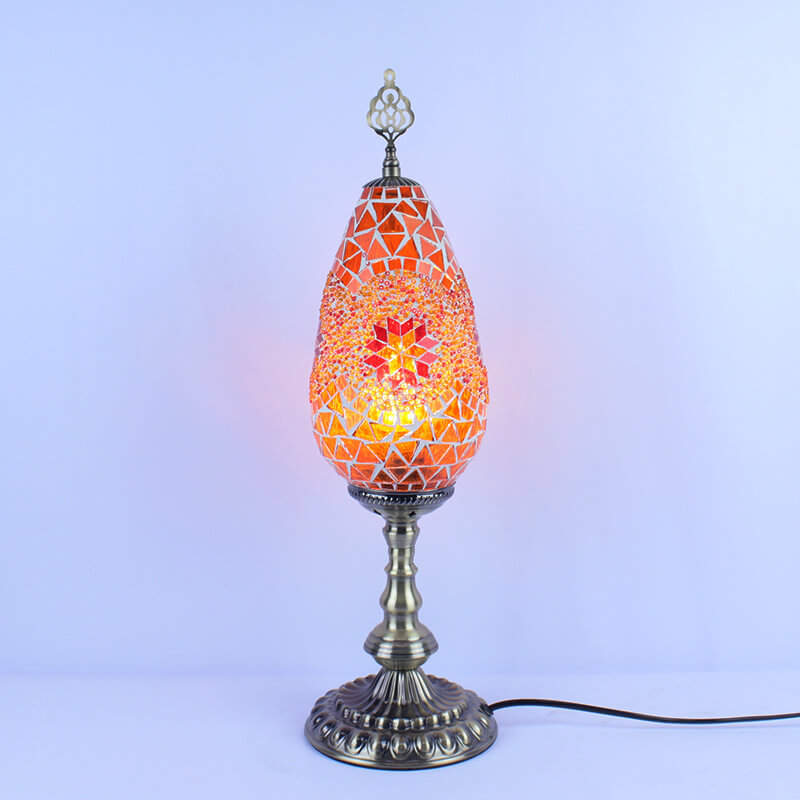 Bohemian Vintage Stained Glass Oval 1-Light Table Lamp