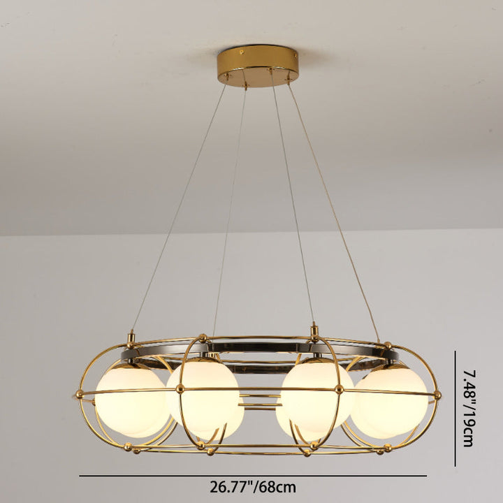 Zeitgenössischer skandinavischer Eisenglaskugel-LED-Kronleuchter mit rundem Streifen für Esszimmer 