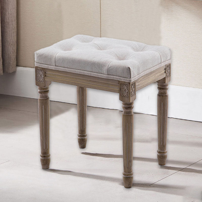 Traditioneller Vintage-Rechteckiger Niedriger Hocker aus Gummibaumholz und Stoff für das Wohnzimmer 