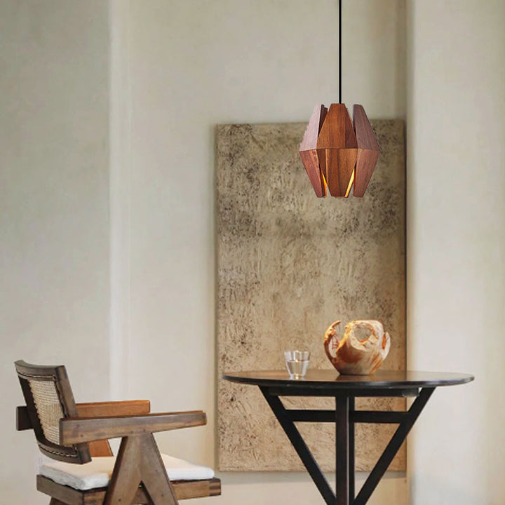Traditionelle japanische runde Hardware Holz 1-Licht Pendelleuchte für Wohnzimmer 