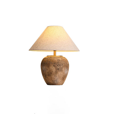 Modern Shabby Chic Cone Fabric Ceramic Jar 1-Light Table Lamp For Bedroom