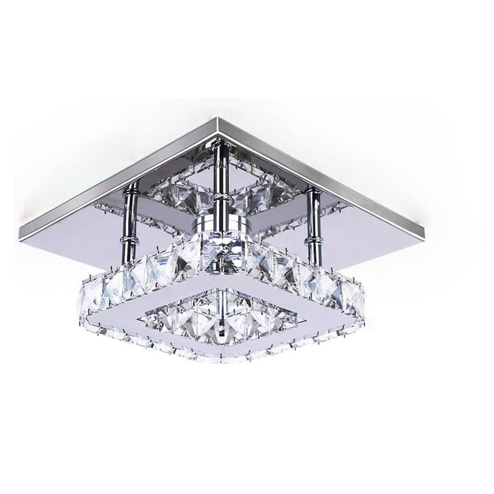 Lustre carré contemporain en acier inoxydable de luxe avec décoration en cristal LED pour plafond encastré pour salon 