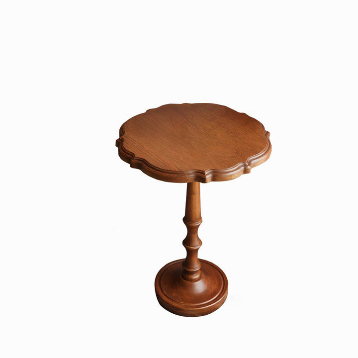 Mesa de café redonda vintage tradicional de abedul con encaje para sala de estar 