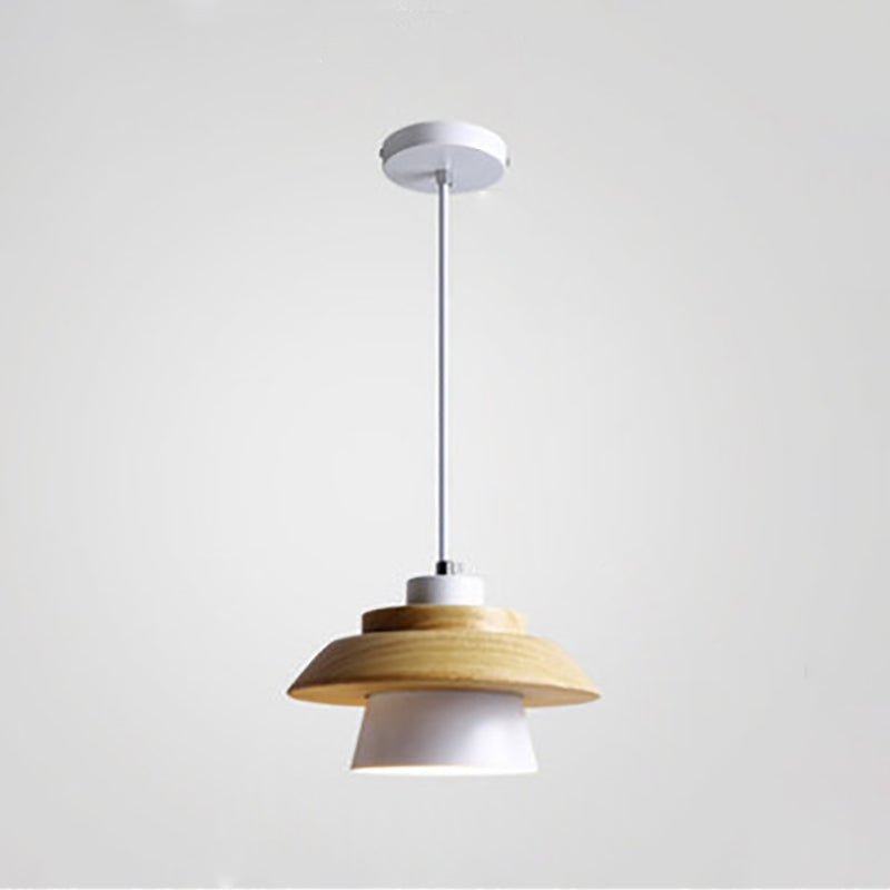 Modern Minimalist Macaron Disc Round Wooden Iron 1-Light Pendant Light For Living Room