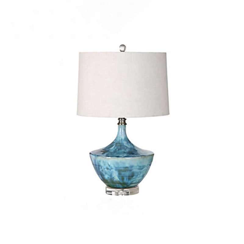 Modern Transitional Fabric Shade Ceramic Jar Base 1-Light Table Lamp For Study