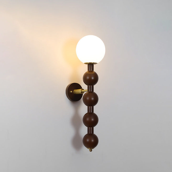 Traditional Vintage Cylinder Round Bead Wood Glass Metal 1-Light Wall Sconce Lamp For Living Room
