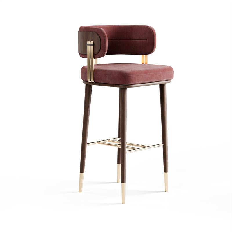Tabouret de bar moderne en flanelle carrée de luxe avec pieds en bois et repose-pieds bas pour salle à manger 