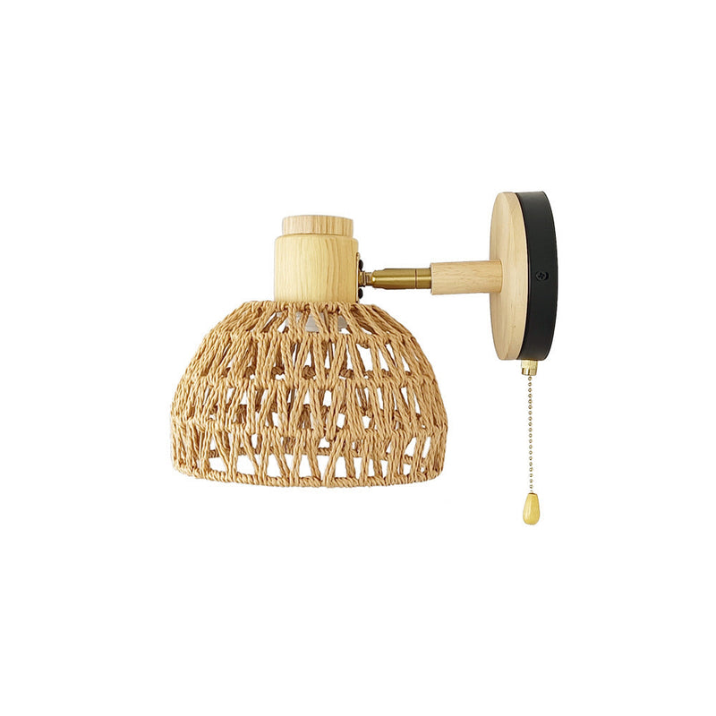 Traditionelle Bauernhaus Papier Rattan Weben Aushöhlen Kuppel 1-Licht Wand Leuchte Lampe Für Schlafzimmer 