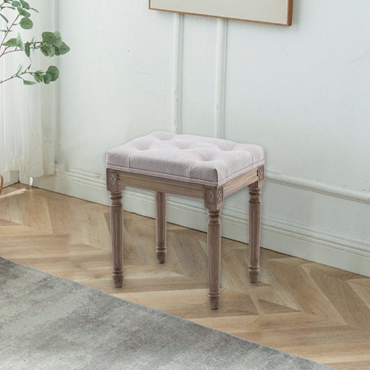 Traditioneller Vintage-Rechteckiger Niedriger Hocker aus Gummibaumholz und Stoff für das Wohnzimmer 