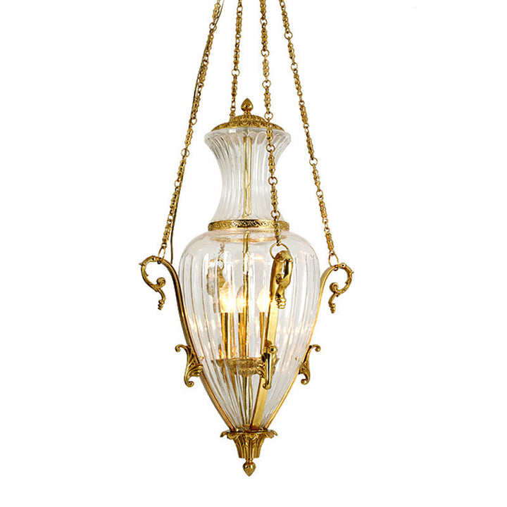 Lustre contemporain de luxe gravé en cuivre massif avec abat-jour effilé à 4 lumières pour salon 