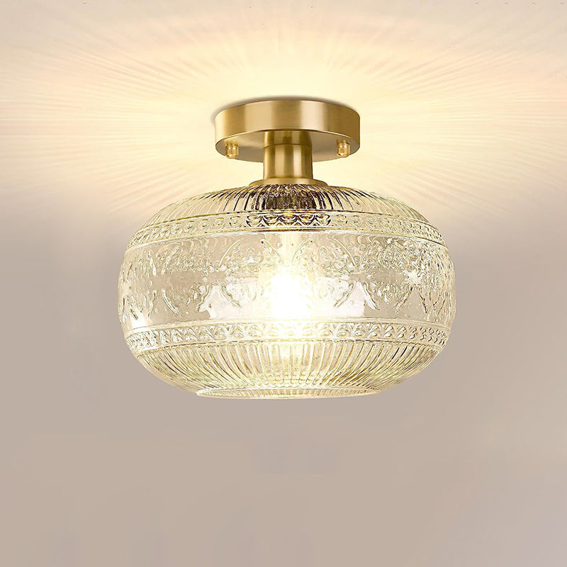 Luz de techo semiempotrada de 1 luz de hierro cristalino de vidrio esférico con patrón redondo minimalista moderno para sala de estar 