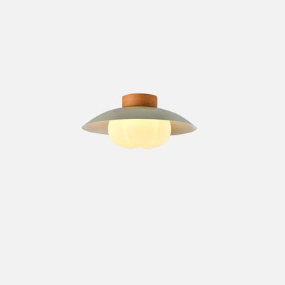 Modern Minimalist Round Ball Bowl PE Wood Iron 1-Light Semi-Flush Mount Ceiling Light For Living Room