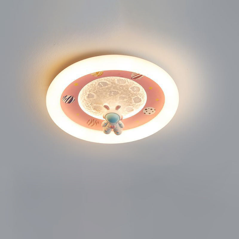 Moderno Arte Deco Niños Hierro Resina Acrílico Redondo Luna Astronauta LED Montaje Empotrado Luz de Techo Para Dormitorio 