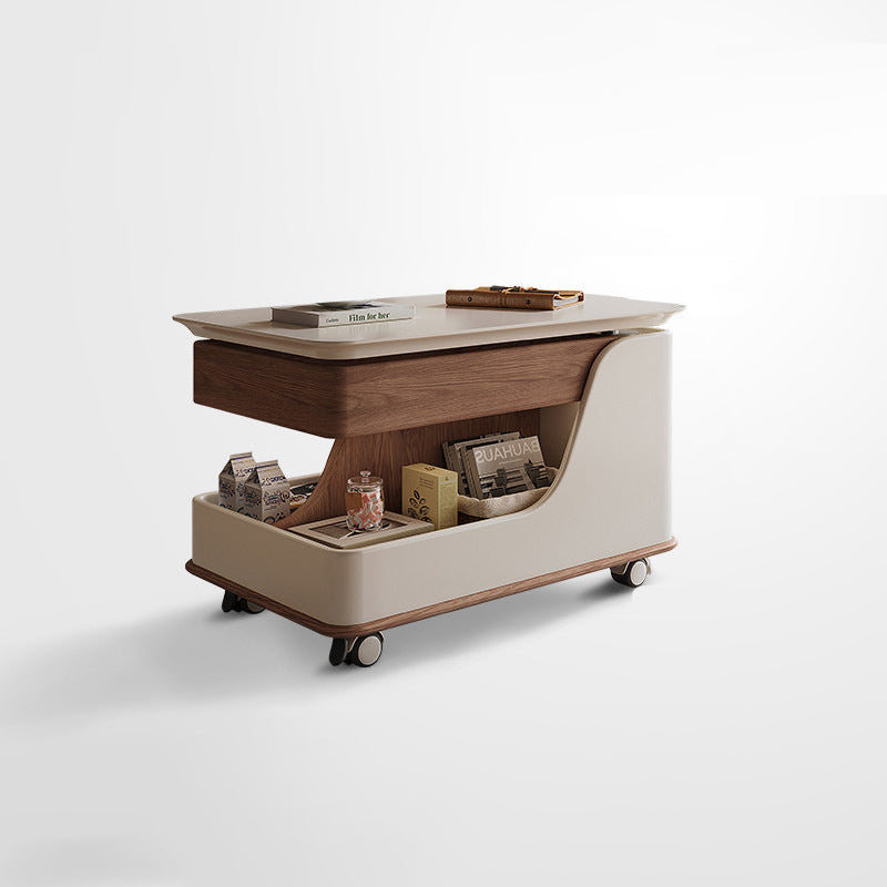 Zeitgenössischer Retro-Rechteckiger Holzplatten-Endtisch mit 4-stufigem Stauraum, beweglich für das Wohnzimmer 