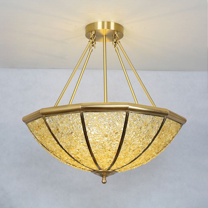 Lujoso Moderno Araña de 5 Luces con Marco de Cobre y Pantalla Redonda de Cristal para Sala de Estar 