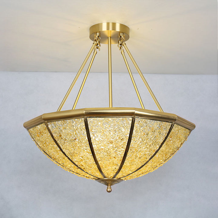 Lujoso Moderno Araña de 5 Luces con Marco de Cobre y Pantalla Redonda de Cristal para Sala de Estar 