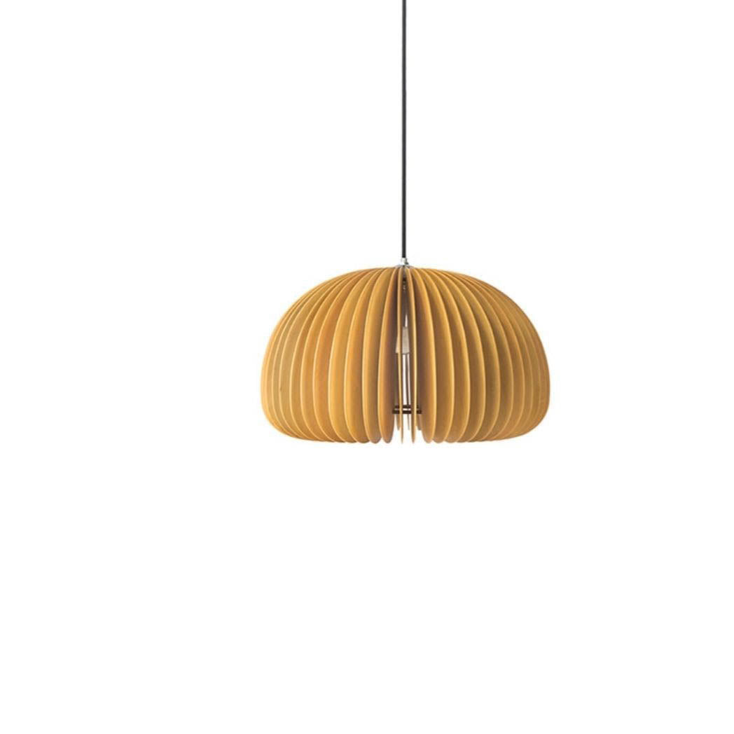 Traditional Japanese Iron Wooden Pumpkin Shape 1-Light Pendant Light For Living Room