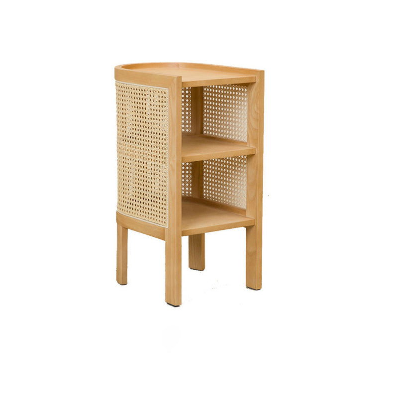 Traditioneller japanischer halbrunder Nachttisch aus Massivholz und Sperrholz mit Rattanweberei, 3-stufig, für das Schlafzimmer 
