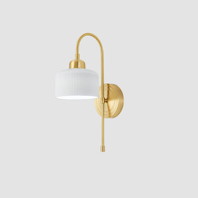 Lampe murale contemporaine de luxe en laiton antique avec cylindre en céramique nervurée à 1 lumière pour salon 