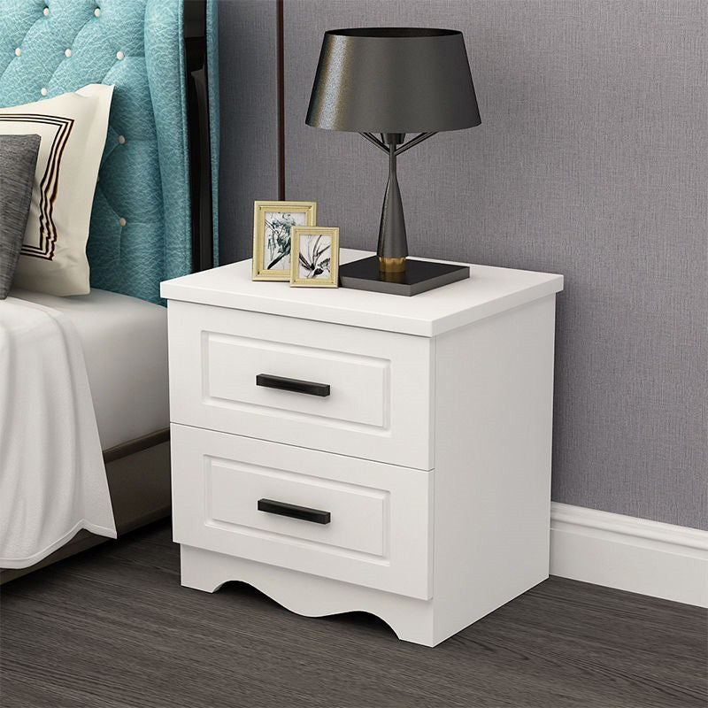 Table de chevet moderne minimaliste rectangulaire en métal avec panneau artificiel à 2 tiroirs pour chambre 