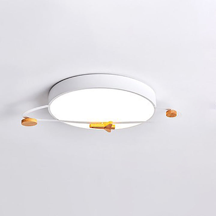 Contemporary Scandinavian Iron Acrylic Wood Round Planet Design LED Kids Flush Mount Ceiling Light For Bedroom
