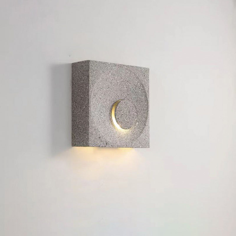 Contemporary Scandinavian Eclipse Square Cement 1-Light Wall Sconce Lamp For Bedroom