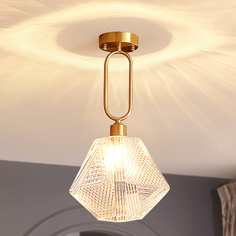 Moderne Luxus Gold Finish Rahmen geometrische Glas Schatten 1-Licht Pendelleuchte für Schlafzimmer 