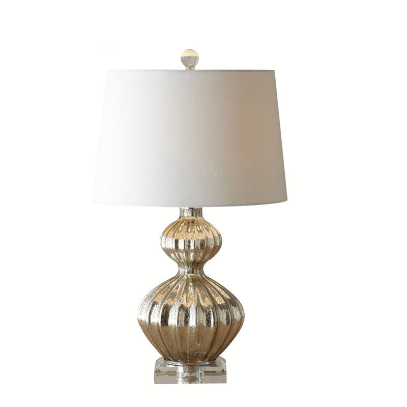 Lampe de table traditionnelle vintage en fibre de verre avec tissu en forme de gourde à 1 lumière pour chevet 