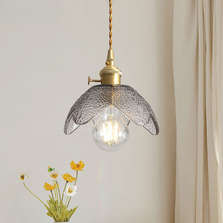 Luminaire suspendu à 1 lumière en verre de cuivre traditionnel français pour salle à manger 