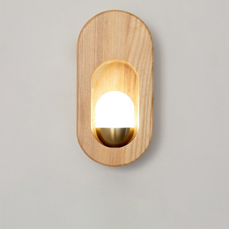 Aplique de pared de 1 luz con pantalla acrílica y marco ultrafino elíptico de madera tradicional japonesa para sala de estar 