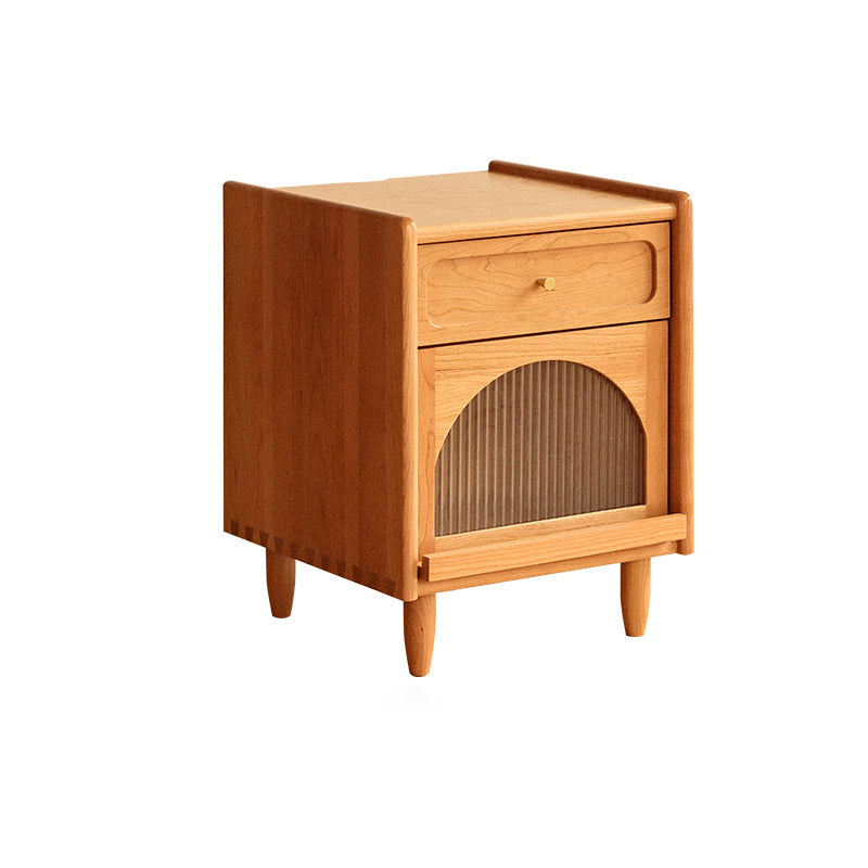 Table de nuit cube en bois massif rétro contemporain avec 1 tiroir pour chambre à coucher 