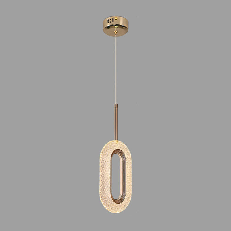 Zeitgenössischer Luxus Zinklegierung Acrylschirm Ovaler Ring LED Kronleuchter für das Wohnzimmer 