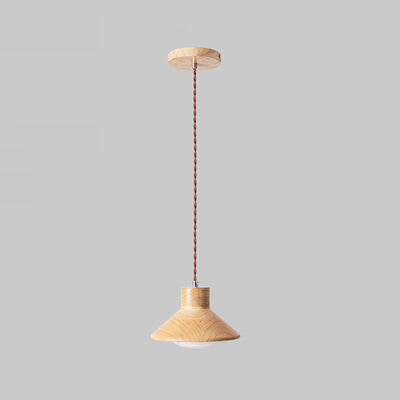 Traditionelle japanische runde kegelförmige Pendelleuchte aus Holz mit 1 Licht für das Wohnzimmer 