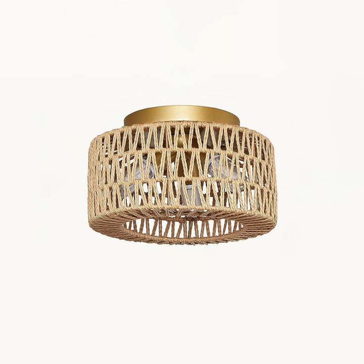 Zeitgenössische Boho Rattan Webkäfig 3-Licht Halbbündige Deckenleuchte für Wohnzimmer 