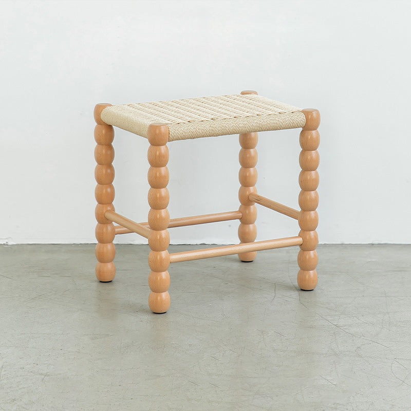 Tabouret rectangulaire traditionnel chinois en osier avec pieds en bois pour le salon 