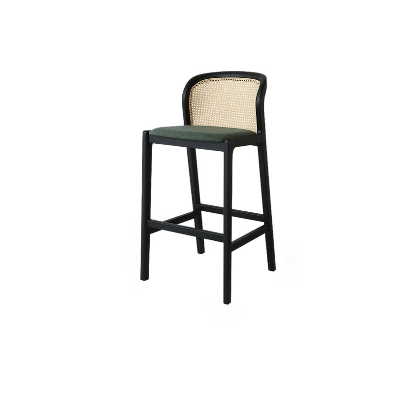 Tabouret de bar en bois avec tissu traditionnel français, dossier et repose-pieds pour salle à manger 