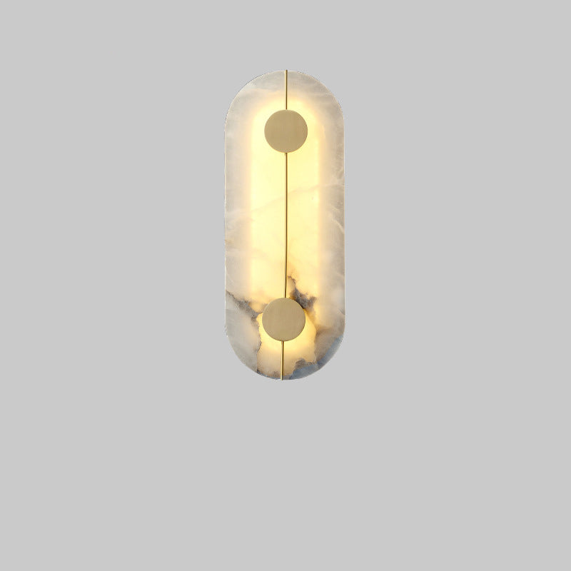 Traditional Chinese Copper Marble Round Elliptical LED Wall Sconce Lamp For Hallway