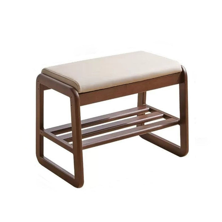 Modern Minimalist Rectangular Faux Leather Solid Wood Shoe Storage 1-Shelf For Entryways
