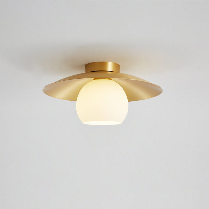 Plafonnier semi-encastré contemporain nordique rond en verre et cuivre avec 1 lumière pour couloir 