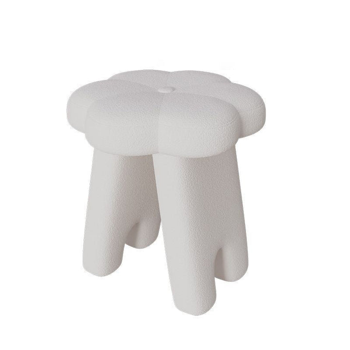 Modern Art Deco Floral Square Sherpa Fabric Wood Vanity Stool Backless Armless For Bedroom