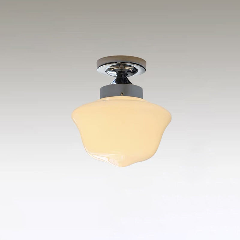 Zeitgenössische Einfachheit Eisen Glas Eierkuchen Form 1-Licht Halbbündige Montage Deckenleuchte für Wohnzimmer 