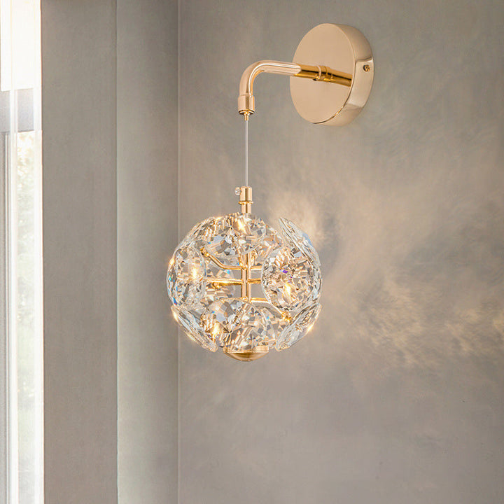 Contemporary Luxury Crystal Hardware Round Shade Dandelion Design LED Wall Sconce Lamp For Living Room