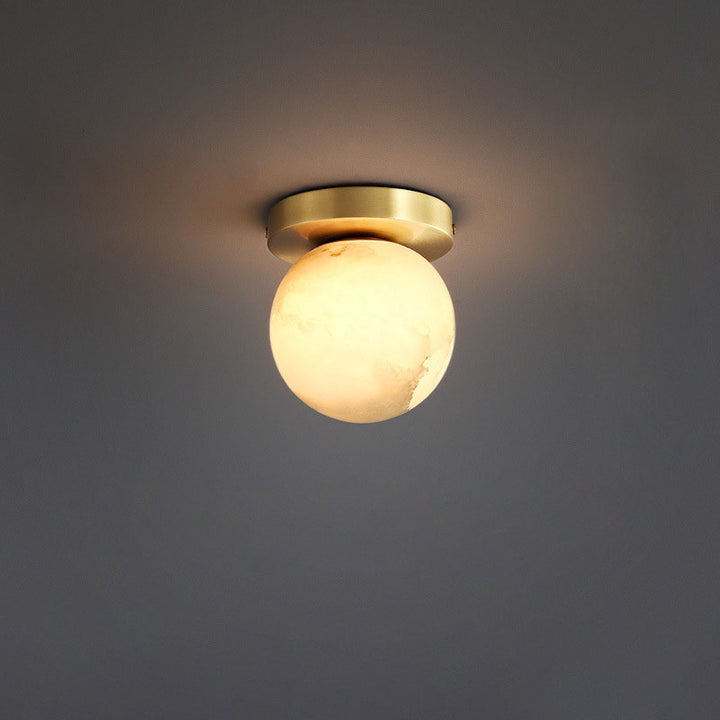 Luz de techo semi-empotrada de 1 luz tradicional china de cobre mármol cúbico bola redonda cuadrada para pasillo 